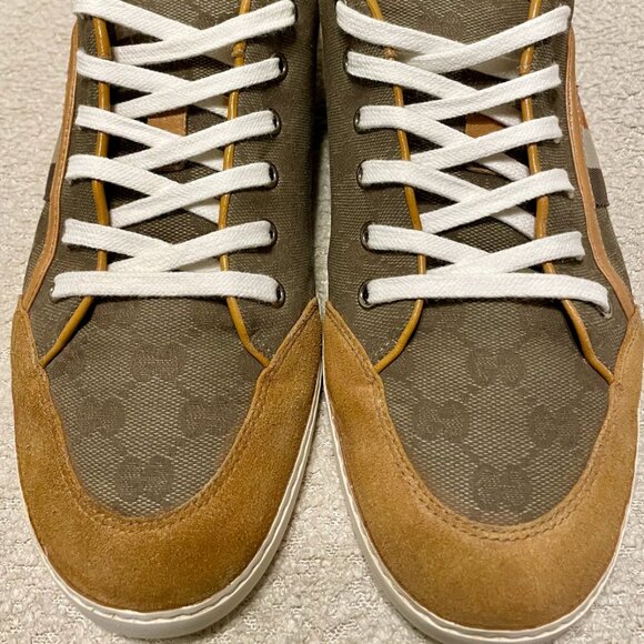 Mens Authentic GUCCI Suede and Canvas Monogram Sneakers - Size 8 - Picture 9 of 15